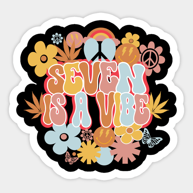 7th Birthday Retro Groovy Shirt, Seven Is a Vibe 7 Year Old Birthday Sticker by mcoshop